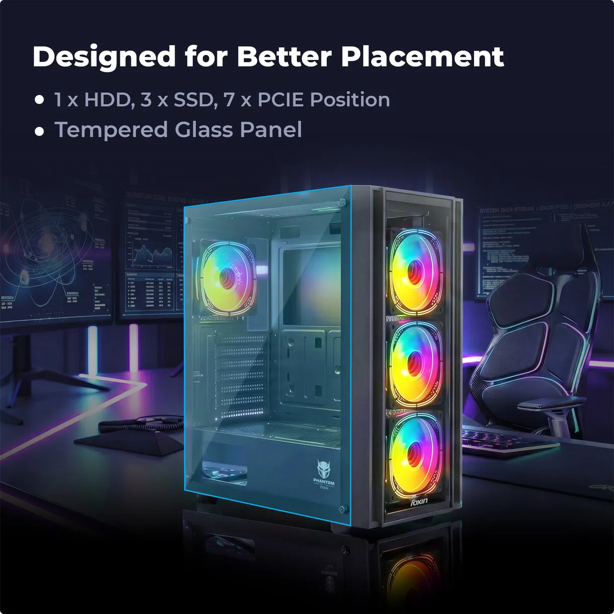 Foxin Gaming Cabinet Mid Tower ARGB Titan view 3